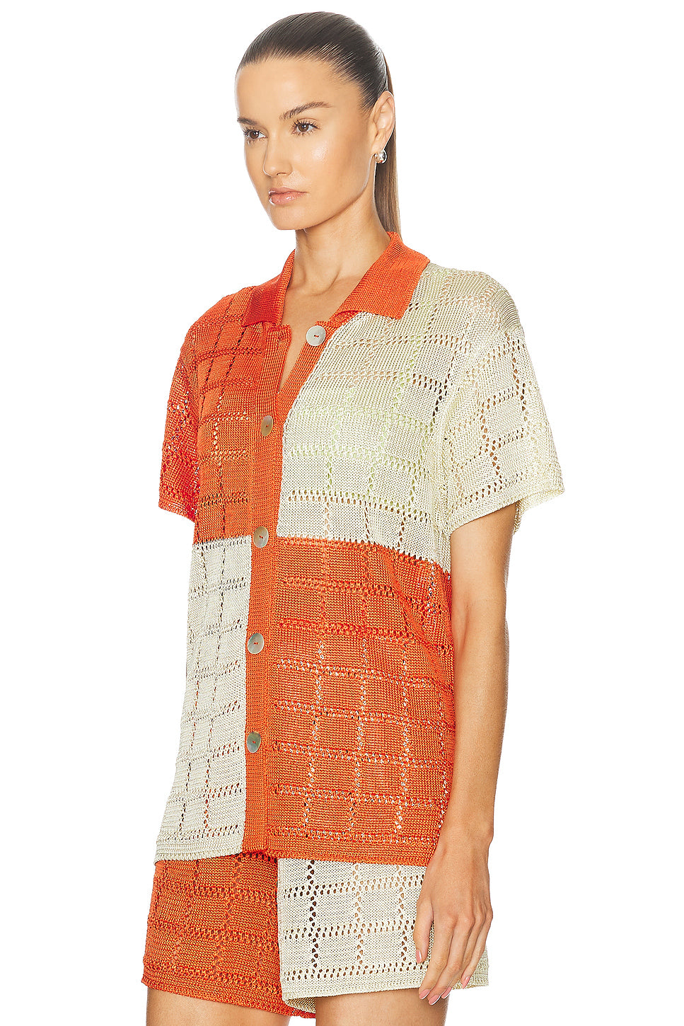 For Fwrd Two Tone Short Sleeve Patchwork Shirt