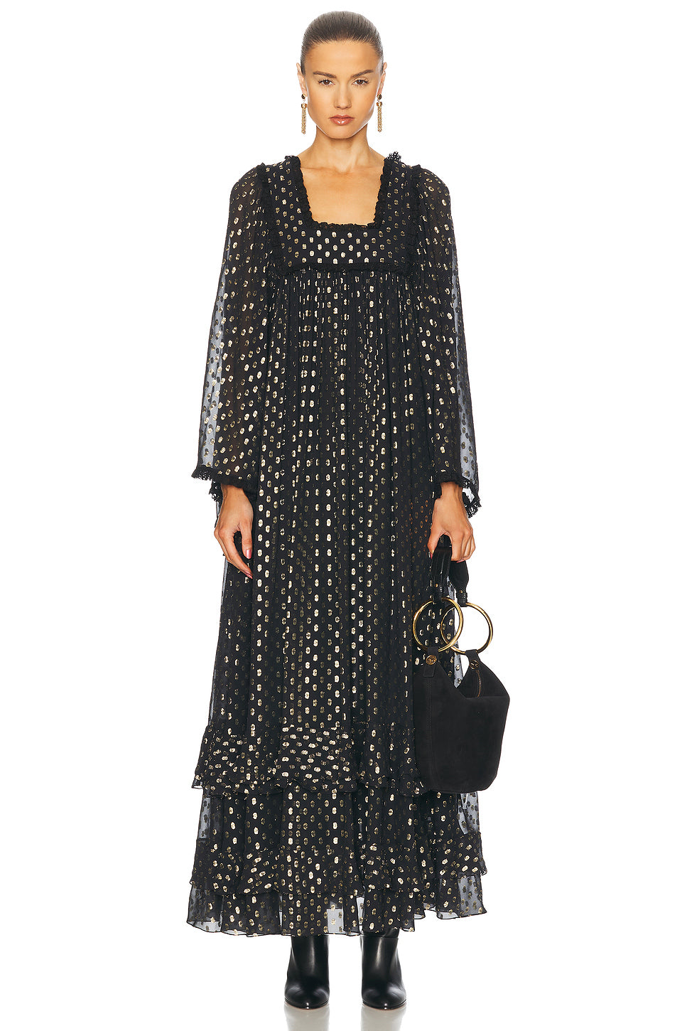 Flowy Tiered Polka Dot Long Dress