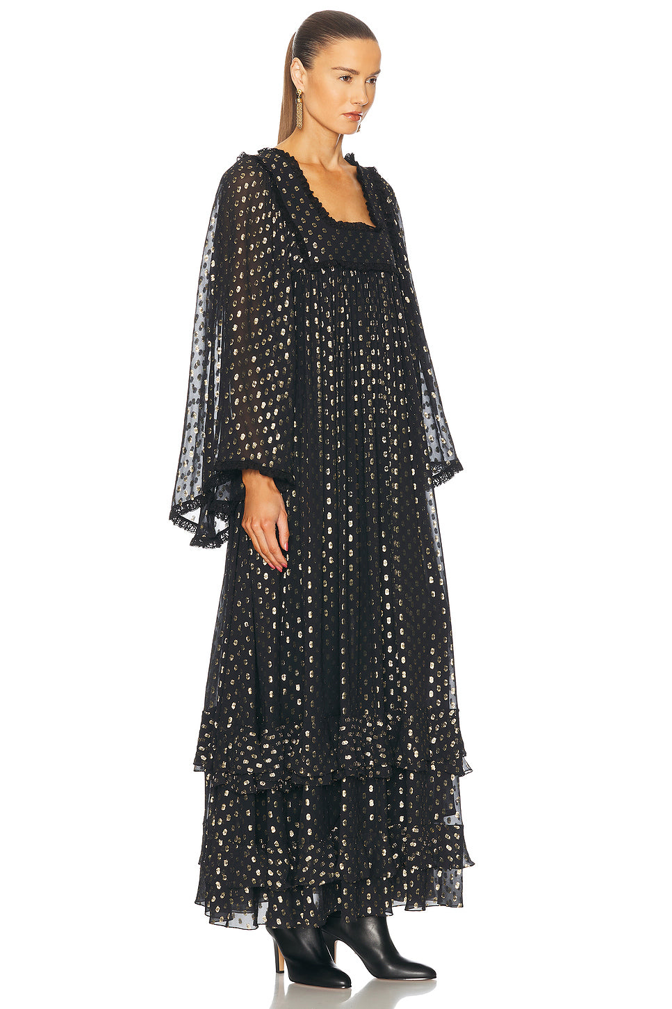 Flowy Tiered Polka Dot Long Dress