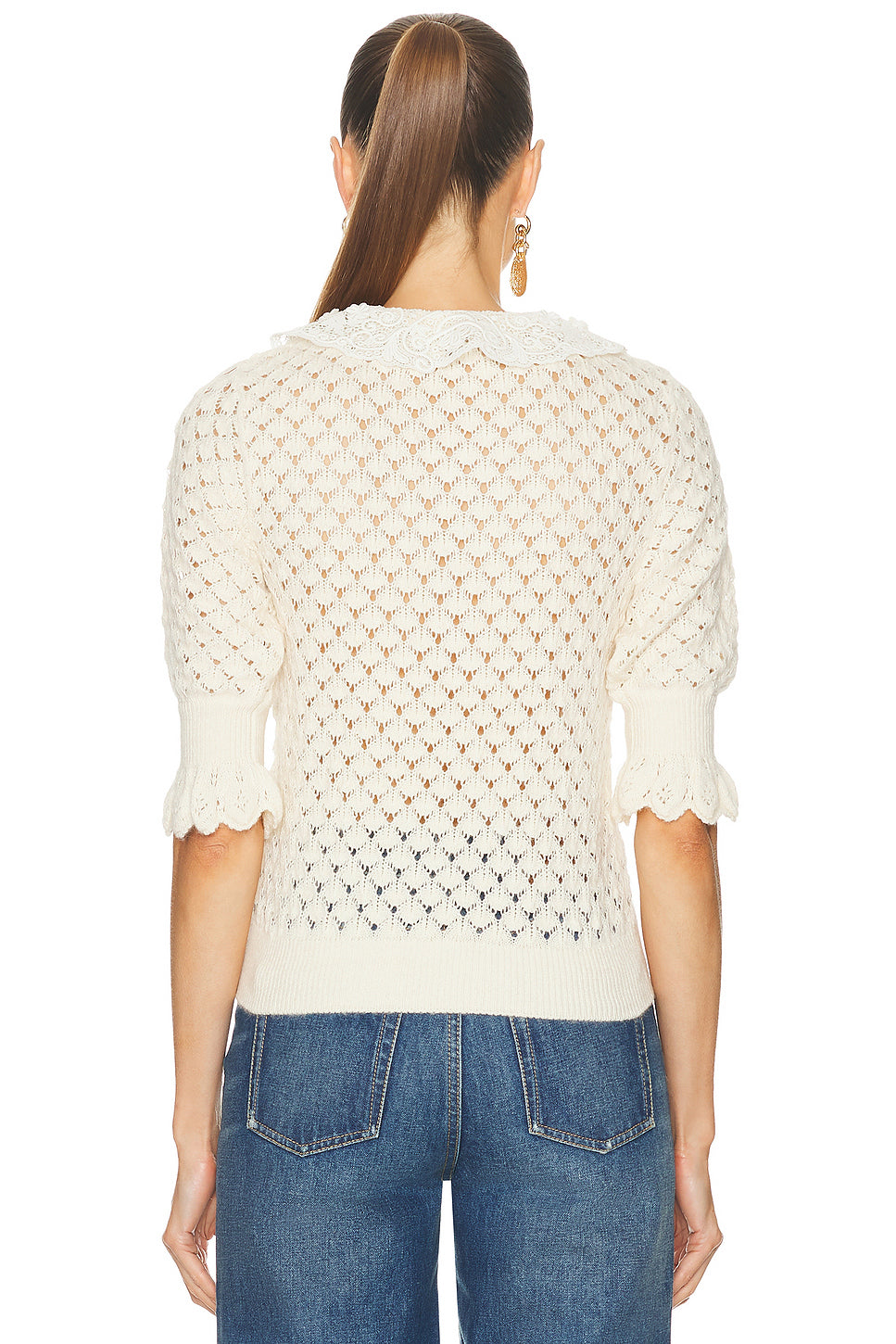 Silk Cotton Pointelle Short Sleeve Sweater