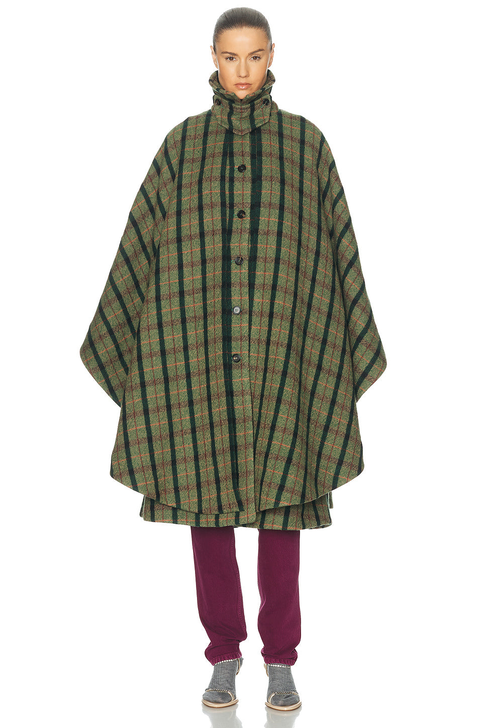 Brushed Wool Check Coat