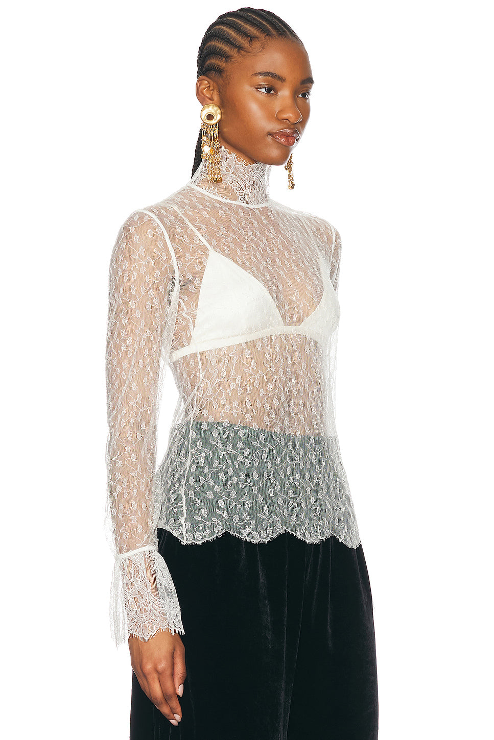 High Neck Long Sleeve Lace Blouse