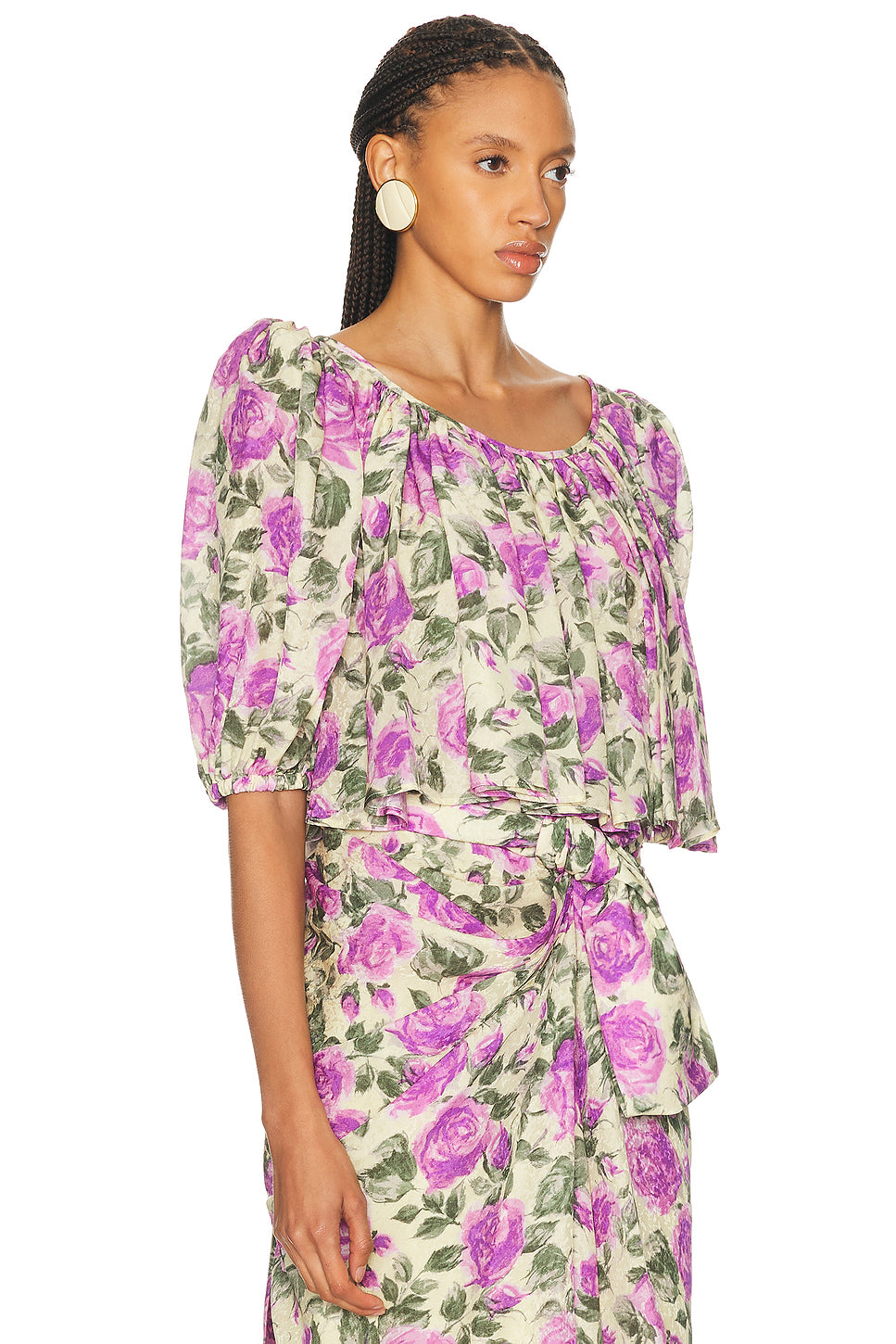 Cropped Flowy Puff Sleeve Top