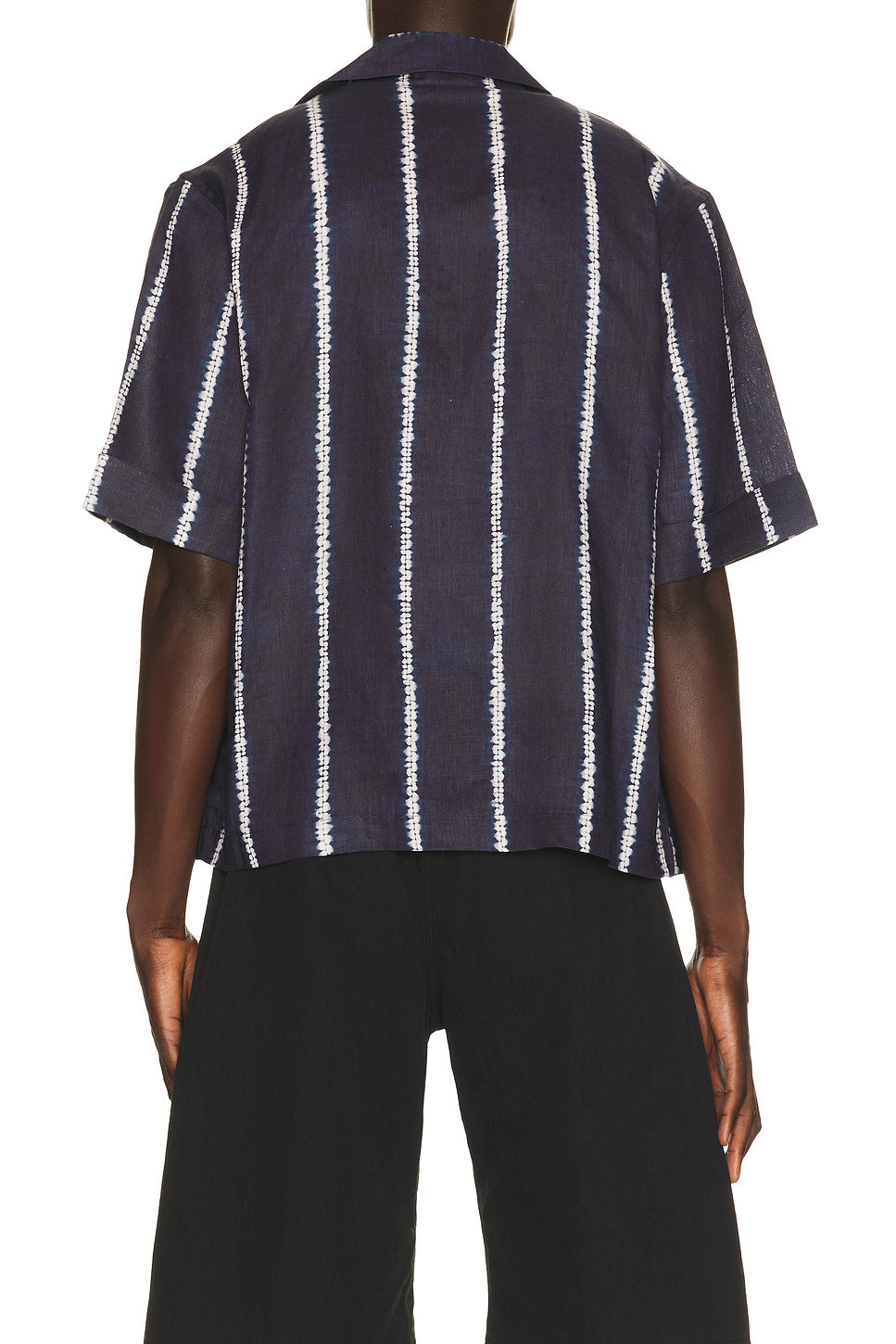 Shibori Stripe Cuffed Camp Collar Shirt