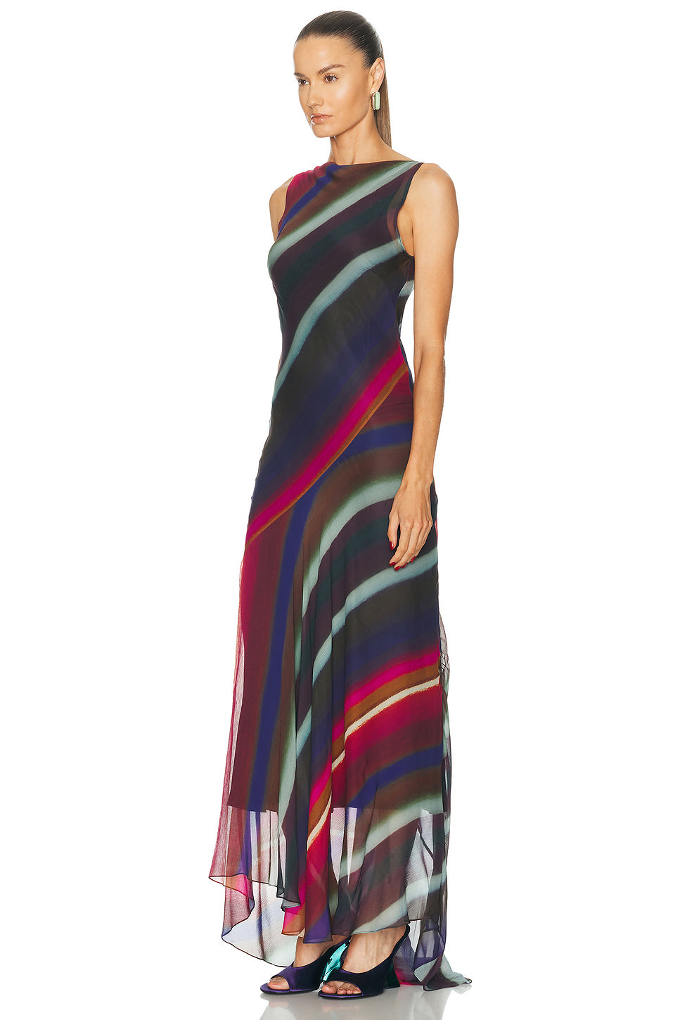 Louie Stripe Cowl Back Bias Maxi Dress