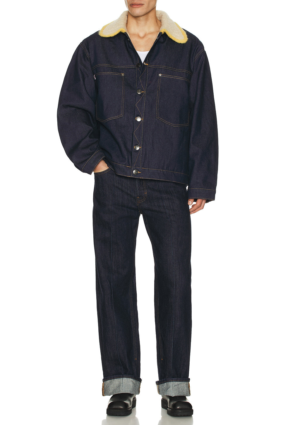 Denim Jacket With Knitted Collar