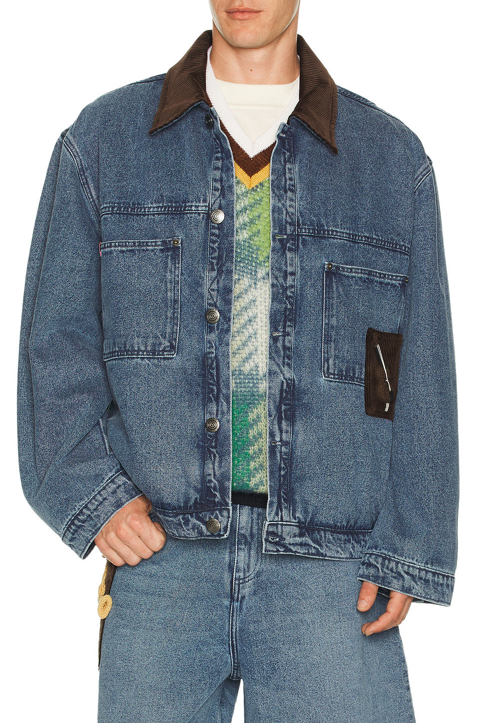 Denim Jacket With Corduroy Collar