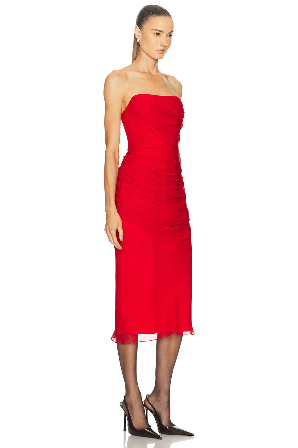 Strapless Draped Midi Dress