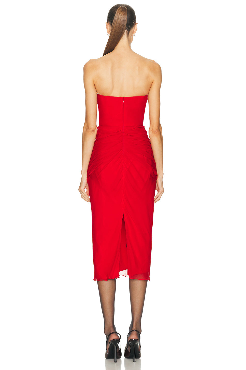 Strapless Draped Midi Dress