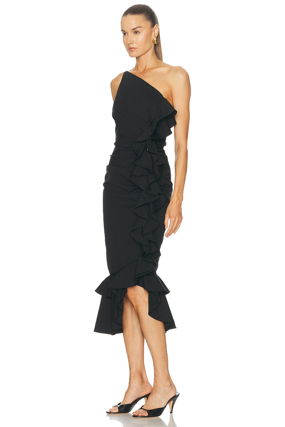 One Shoulder Ruched Midi Dress