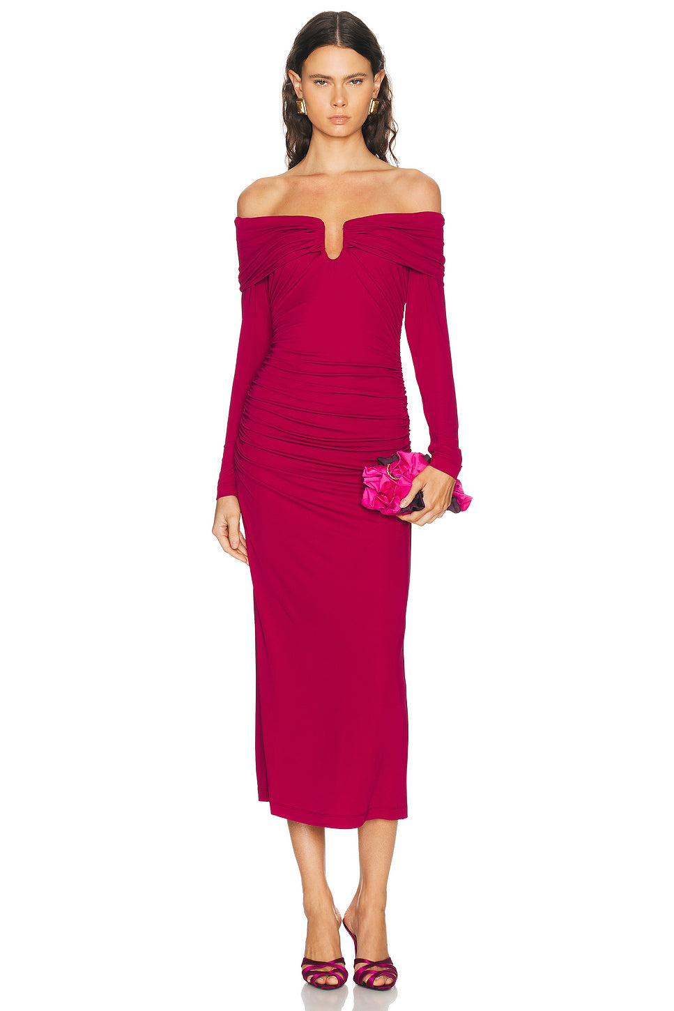 Long Sleeve Off The Shoulder Midi Dress