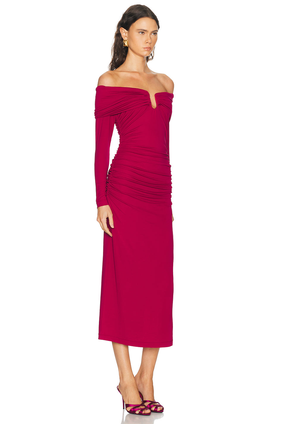Long Sleeve Off The Shoulder Midi Dress