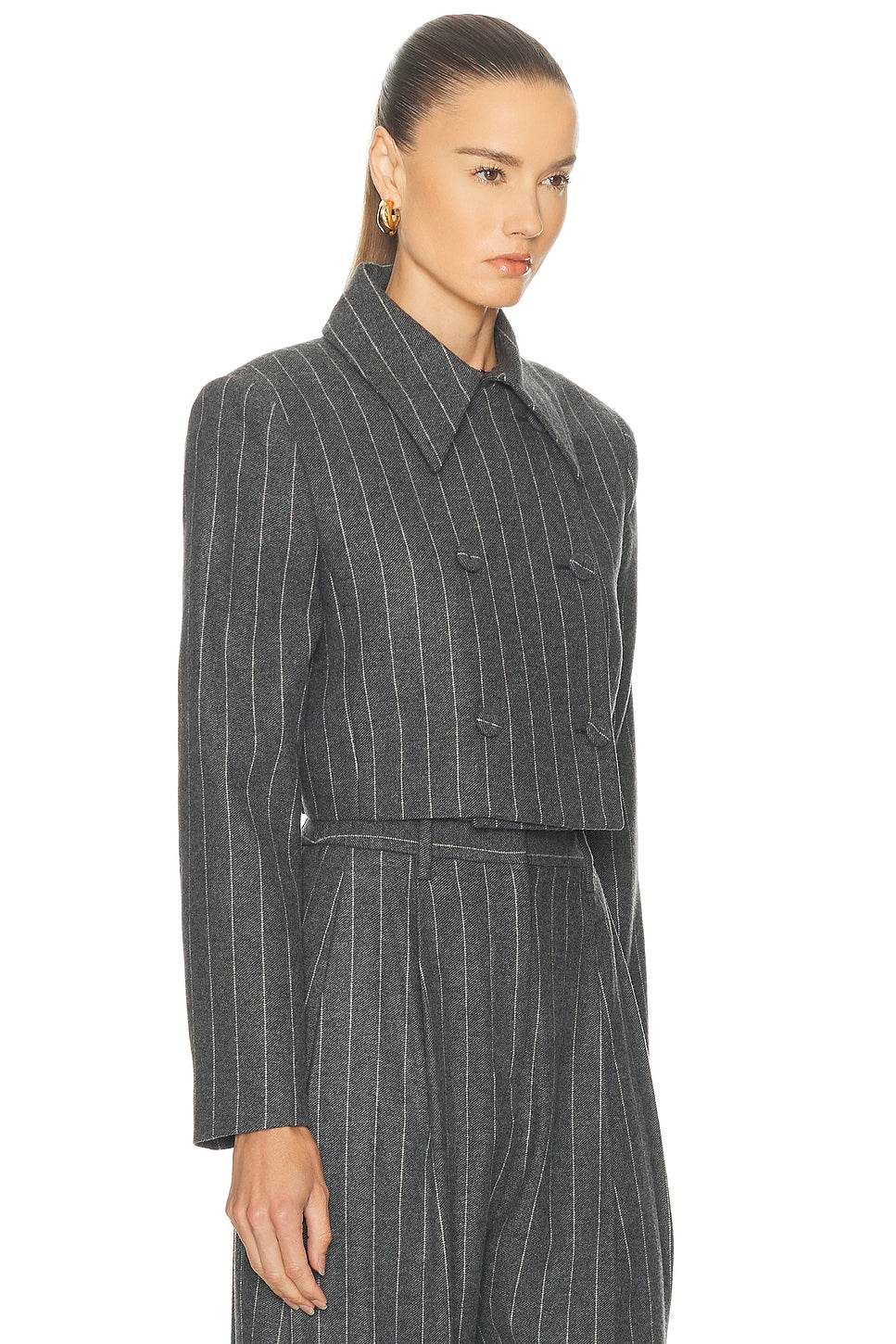 Cropped Double Breasted Pinstripe Jacket