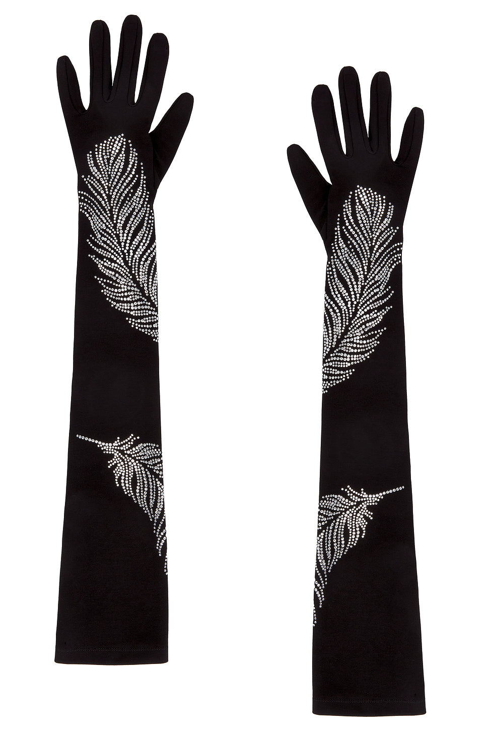 Rhinestone Feather Long Gloves