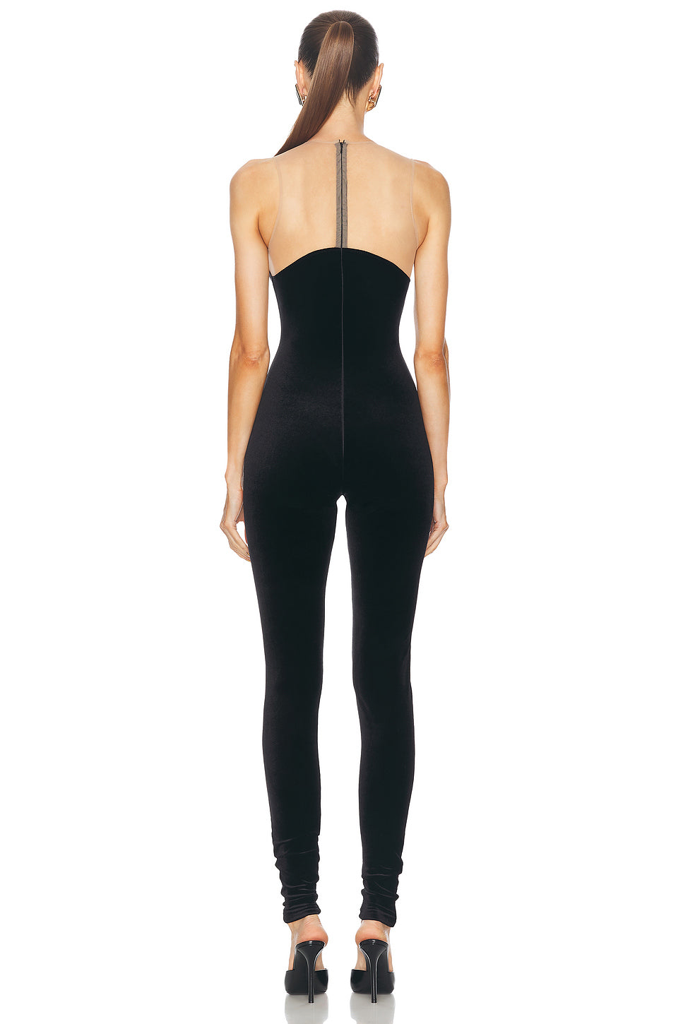 Wave Neckline Velvet Catsuit