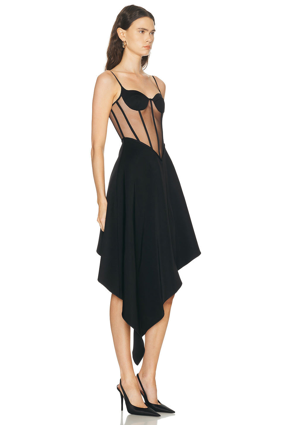 Bustier Top Detail Asymmetric Skirt Midi Dress