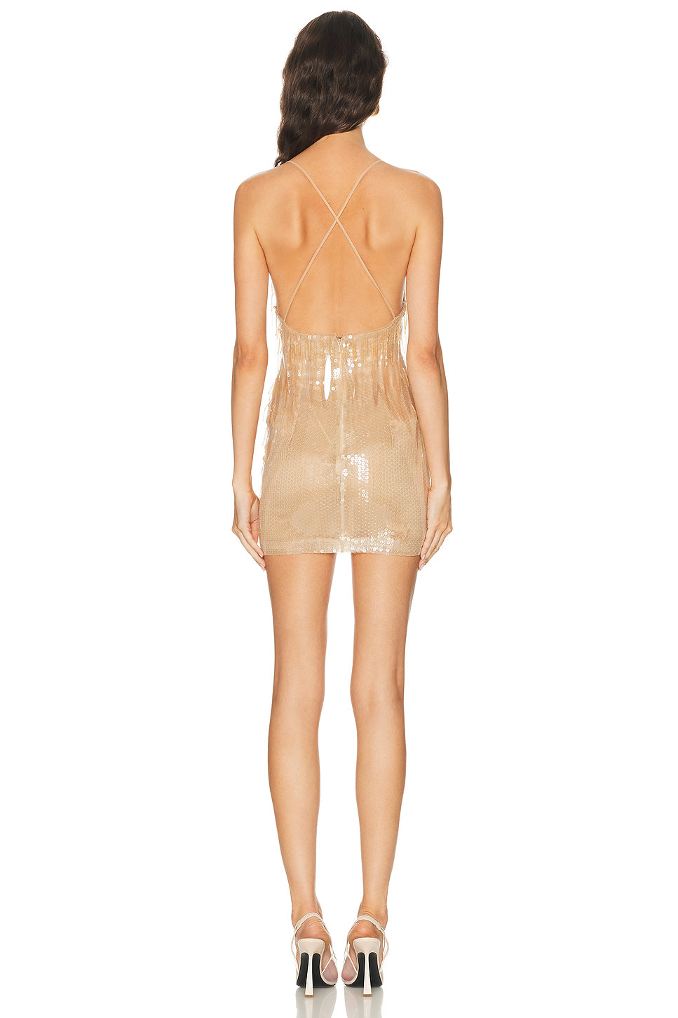 Sequin Embroidered Lined Open Back Cami Mini Dress