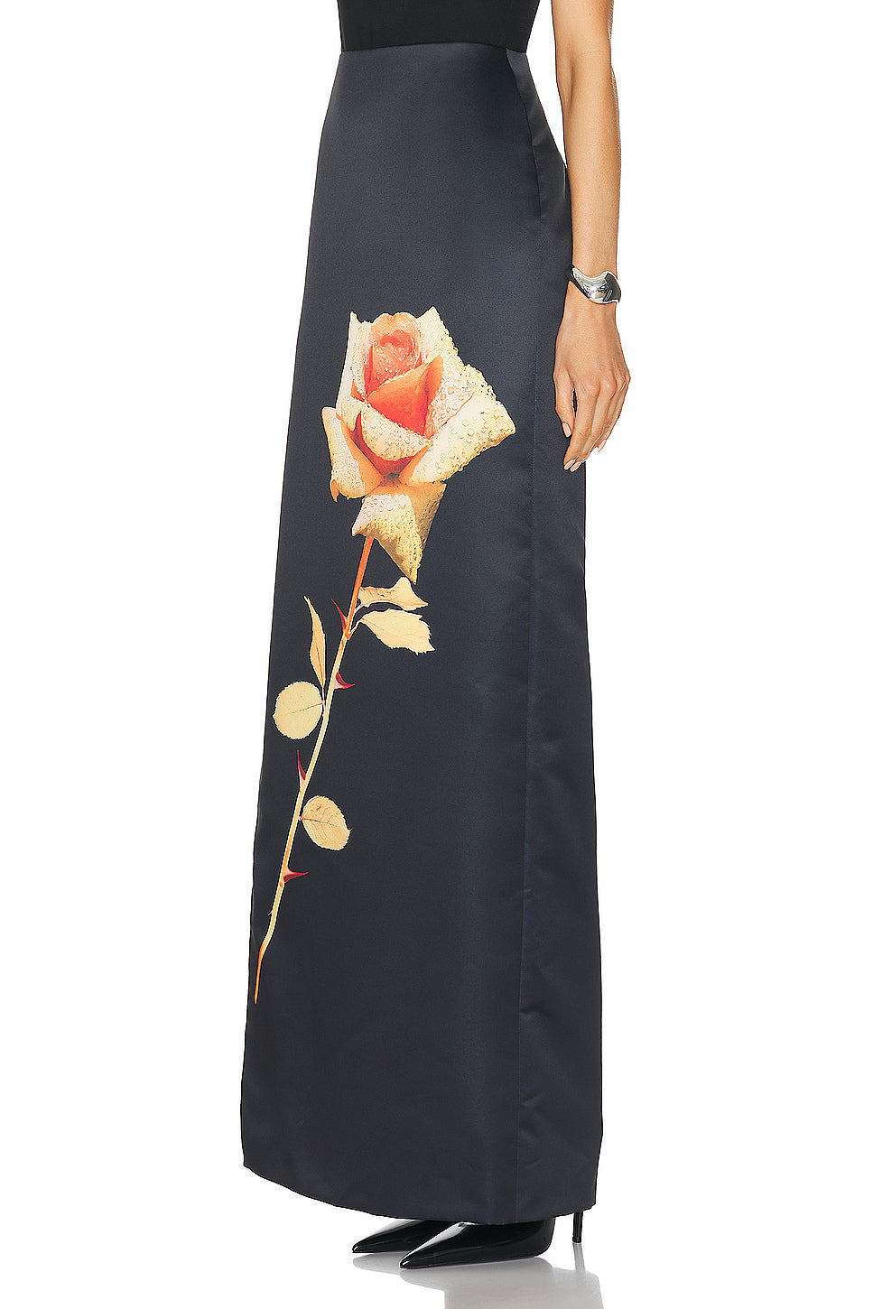 Rose Flower Print Maxi Skirt