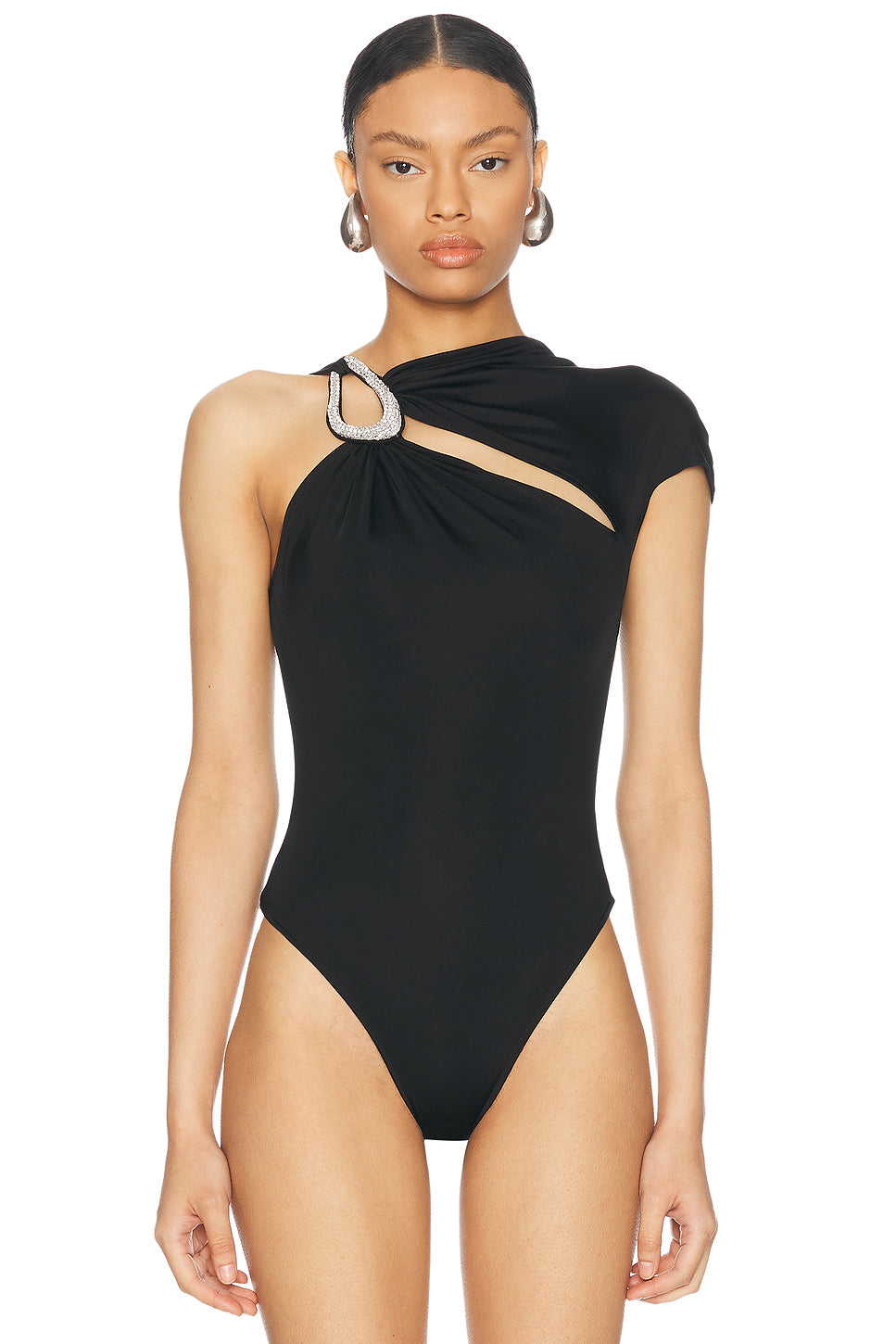 Crystal Buckle Asymmetric Cut Bodysuit