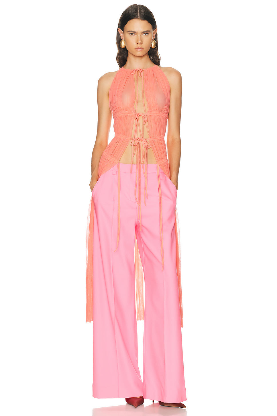 Ruched Halter Neck Mesh Top