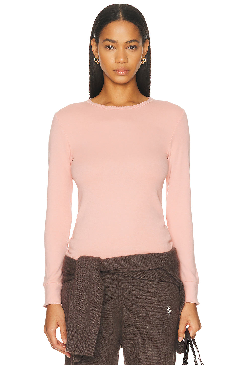 The Baby Rib Scallop Long Sleeve Top