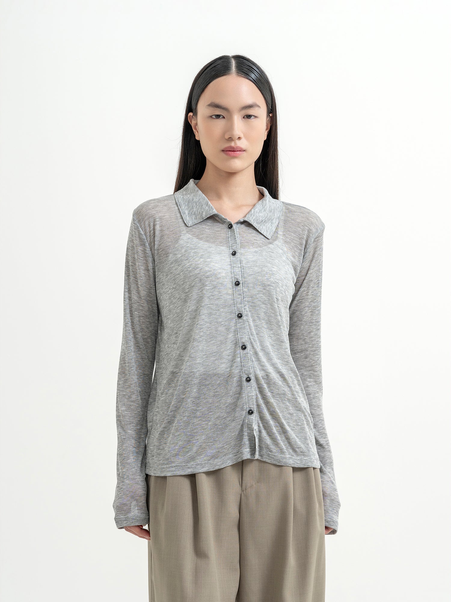 Jia Polo Cardigan - Gray Mixture - Bown