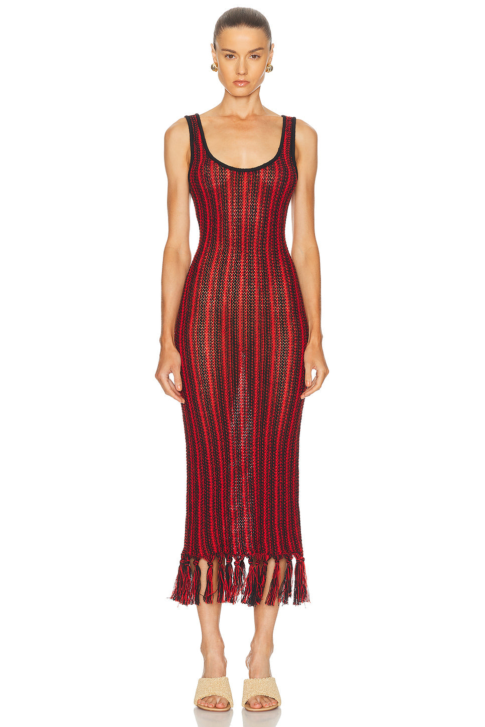 Stripe Scoopneck Fringe Dress
