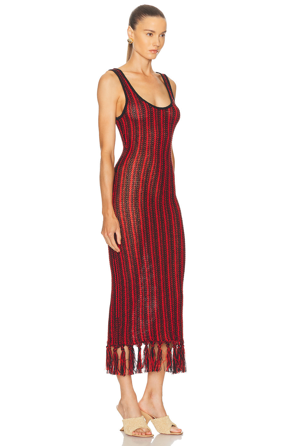 Stripe Scoopneck Fringe Dress