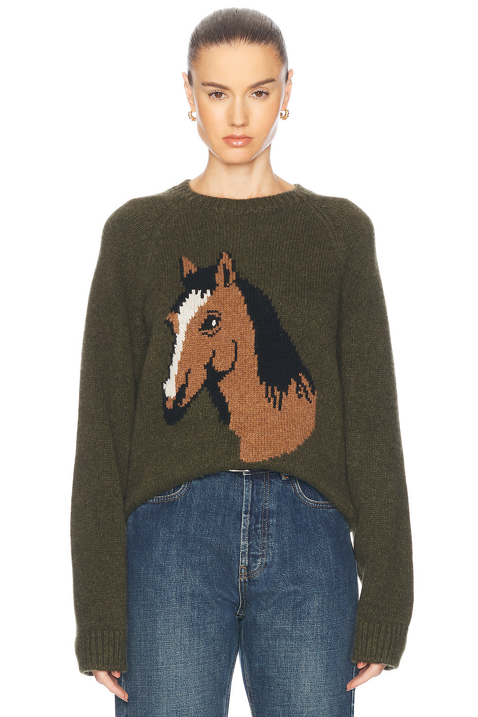 Horsey Raglan Crew Neck Sweater