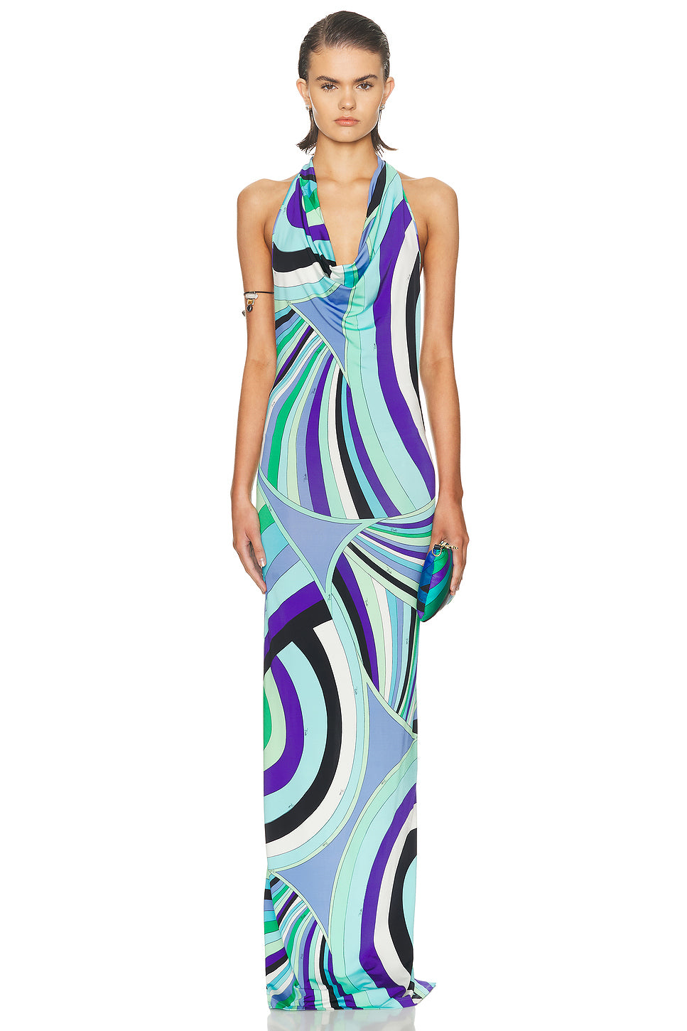 Cowl Neck Maxi Dress in Verde/lilla