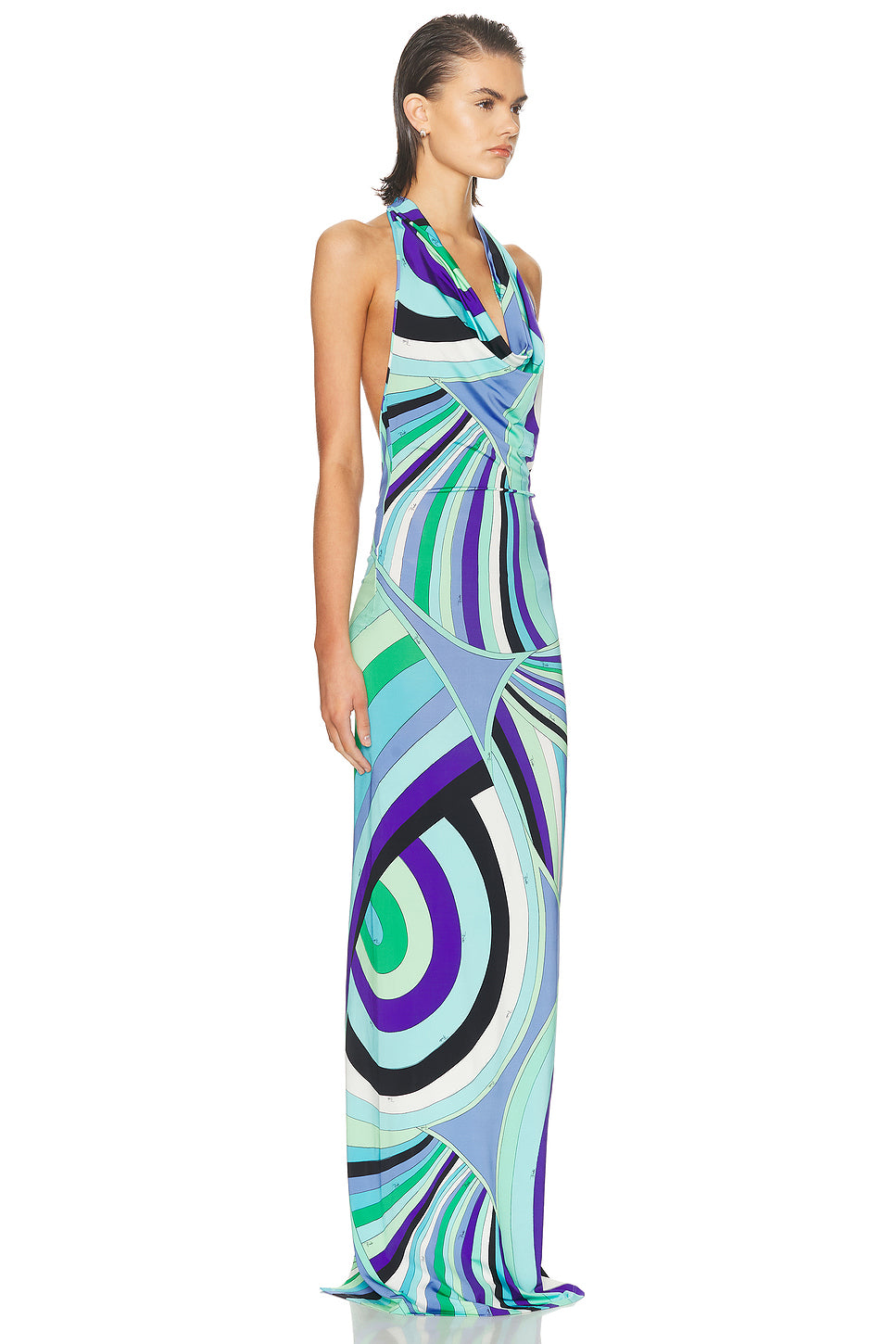 Cowl Neck Maxi Dress in Verde/lilla