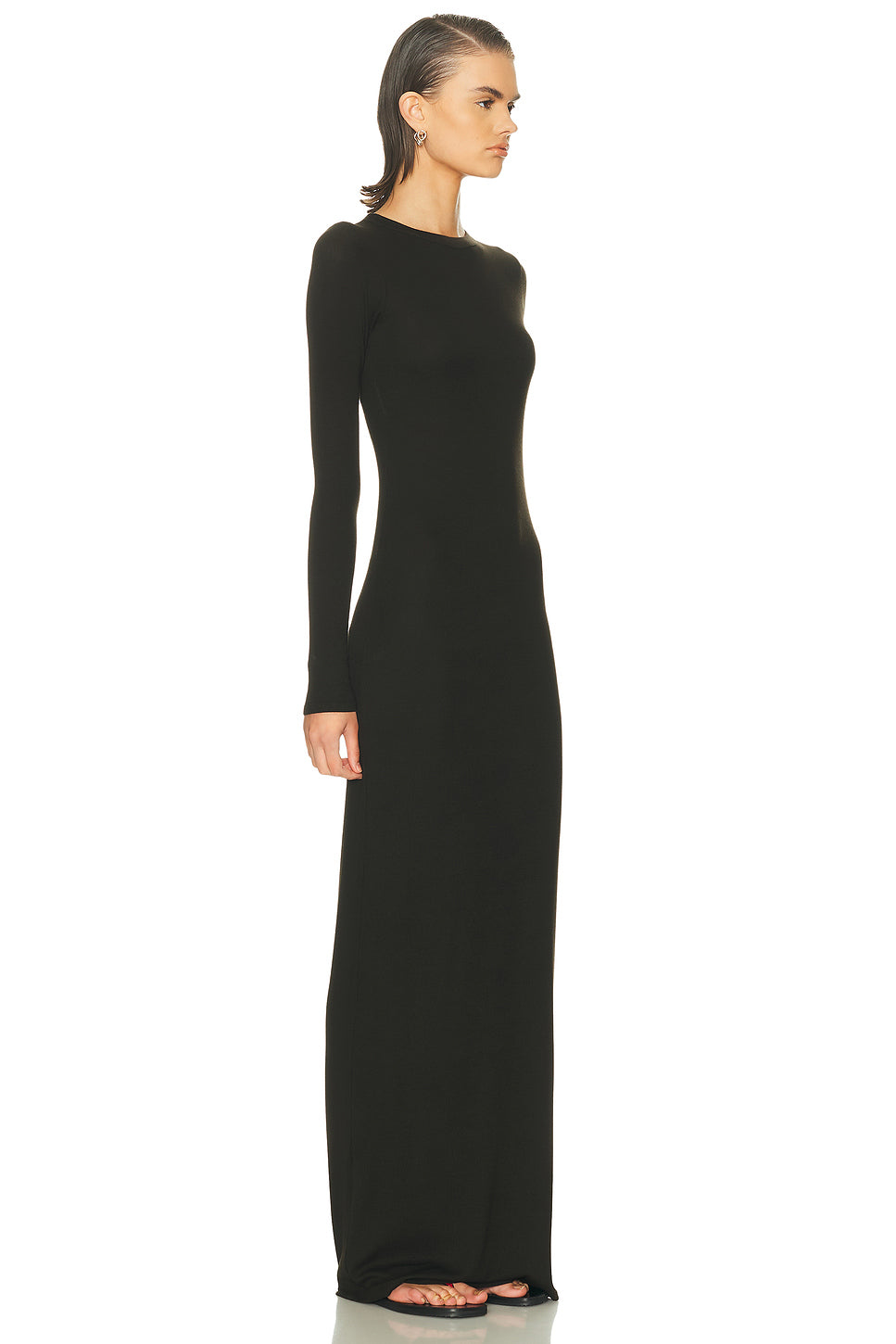 Silk Rib Long Sleeve Crewneck Fluid Dress