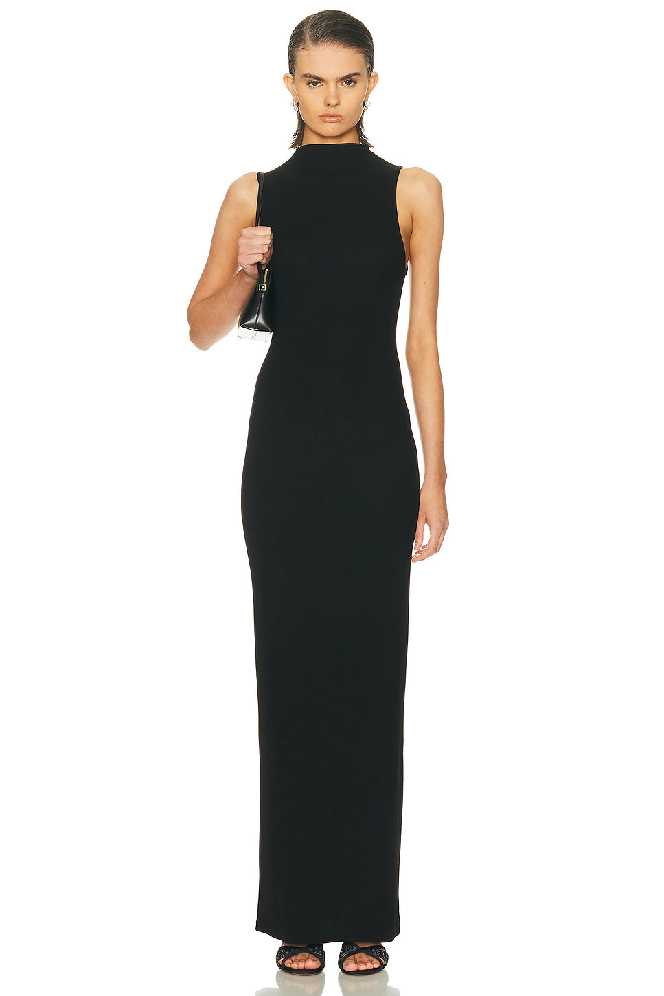 Silk Rib Sleeveless Mockneck Fluid Dress