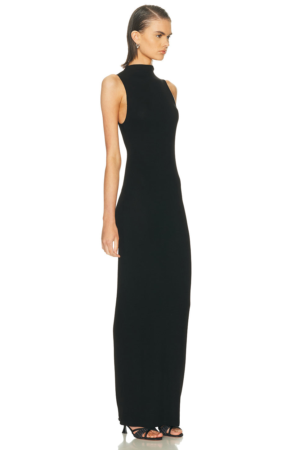Silk Rib Sleeveless Mockneck Fluid Dress