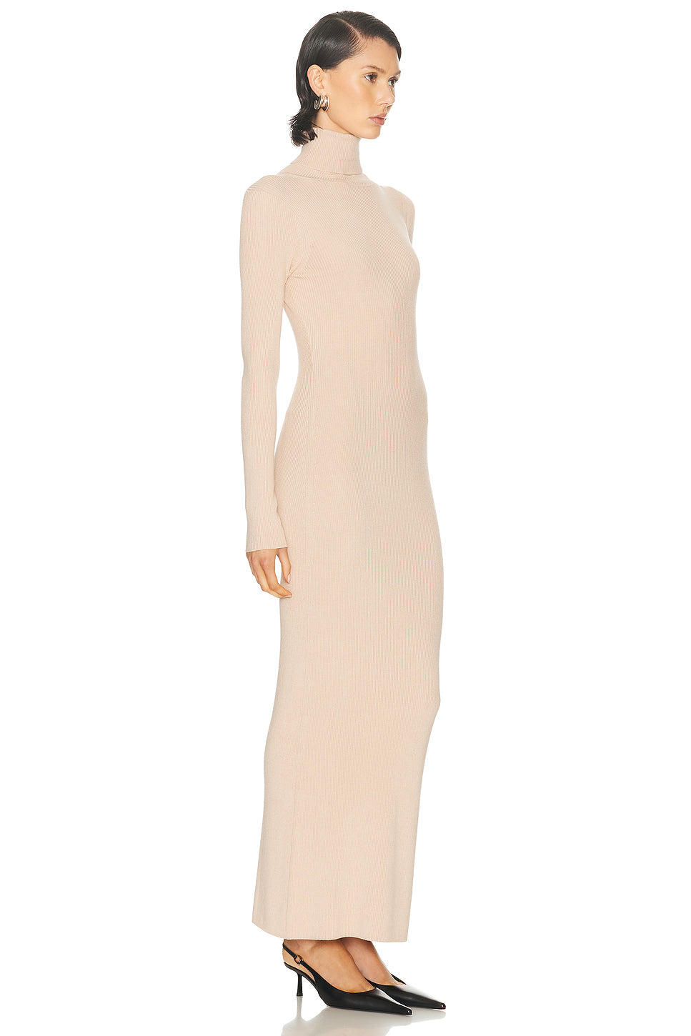 Silk Sweater Rib Ankle Turtleneck Dress