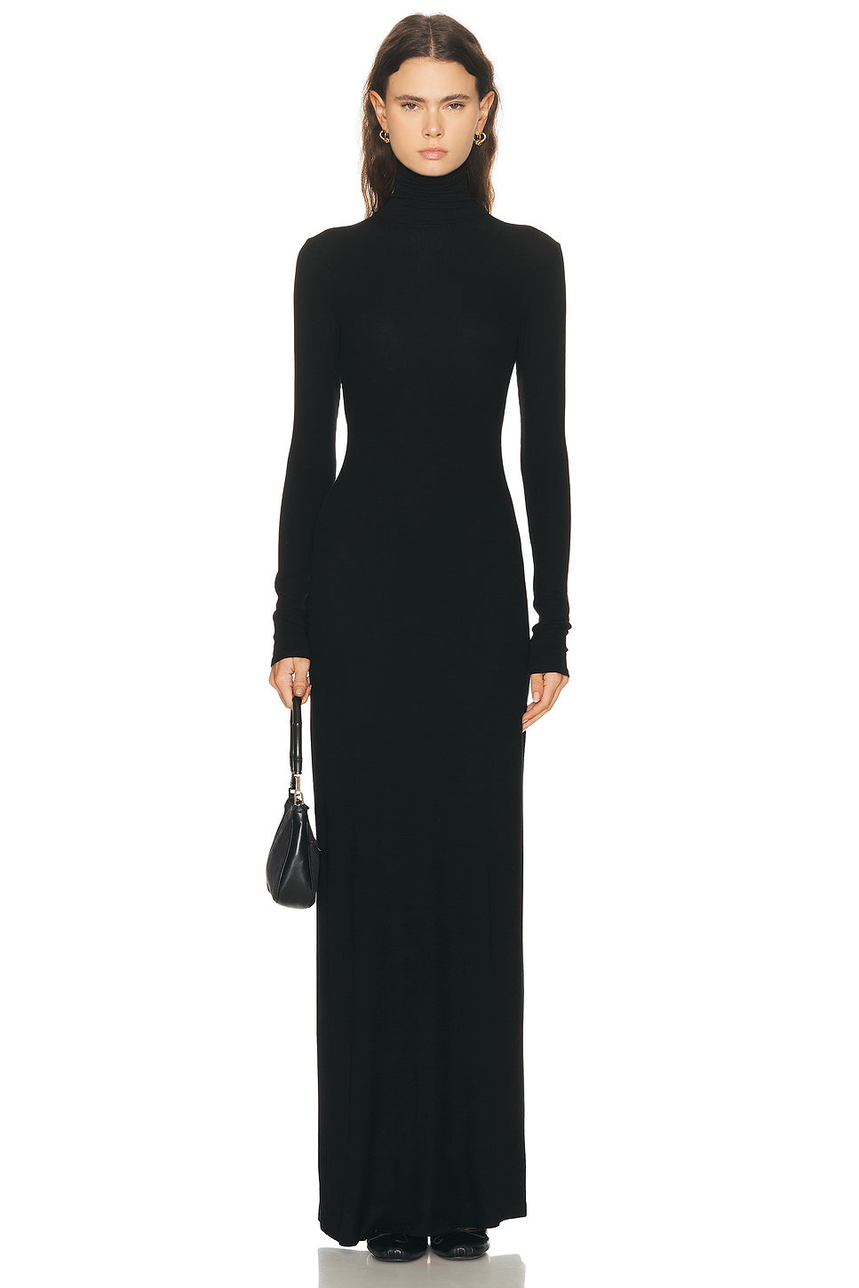 Silk Rib Fluid Turtleneck Dress