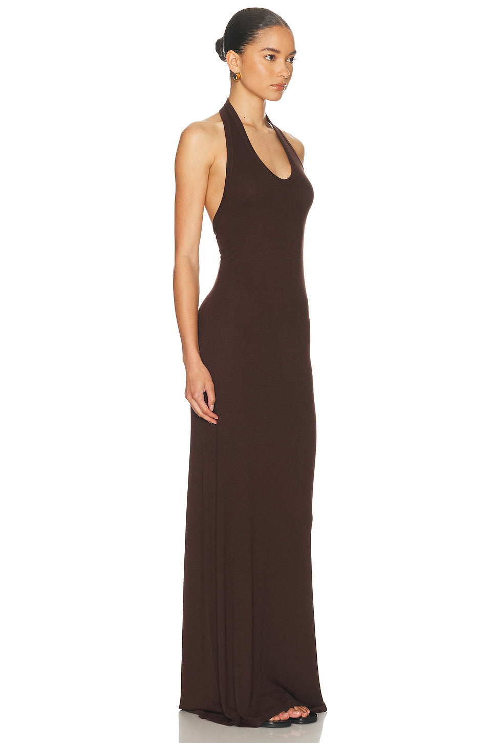 Silk Rib U Neck Halter Fluid Maxi Dress