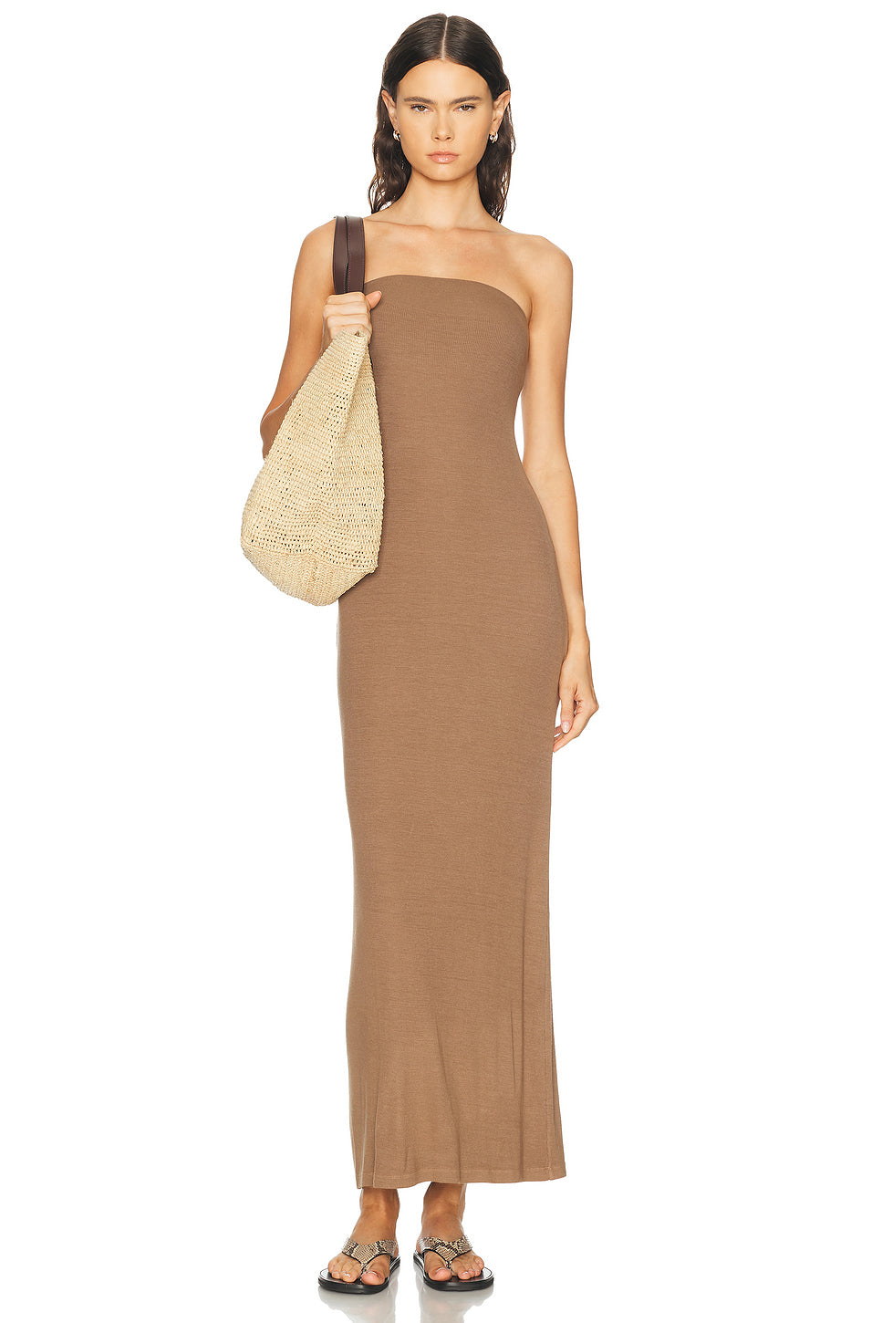Silk Rib Strapless Fluid Dress