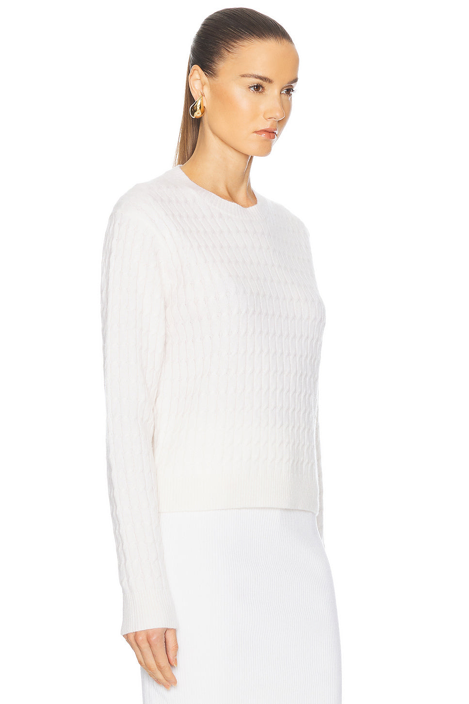 Powder Cashmere Cable Knit Crewneck Sweater