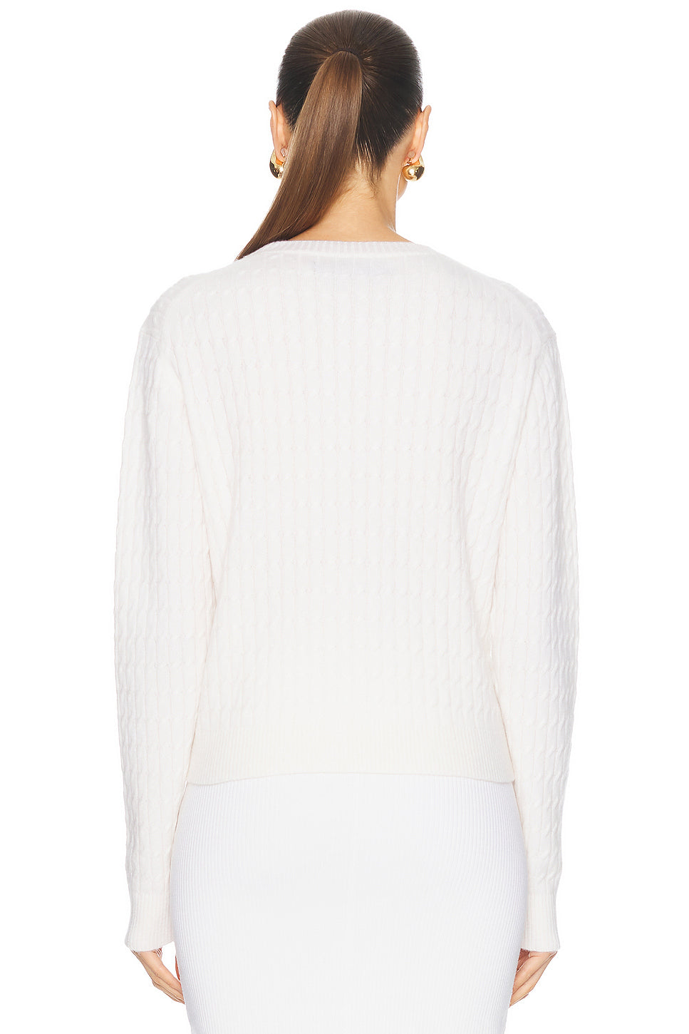 Powder Cashmere Cable Knit Crewneck Sweater