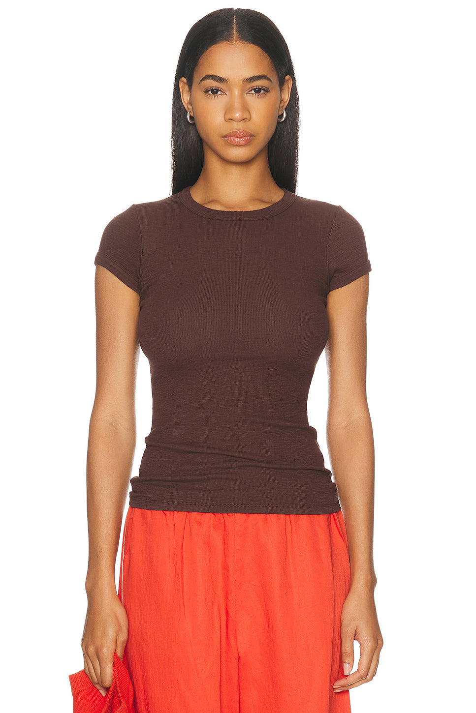 Textured Rib Cap Sleeve Crewneck Tee