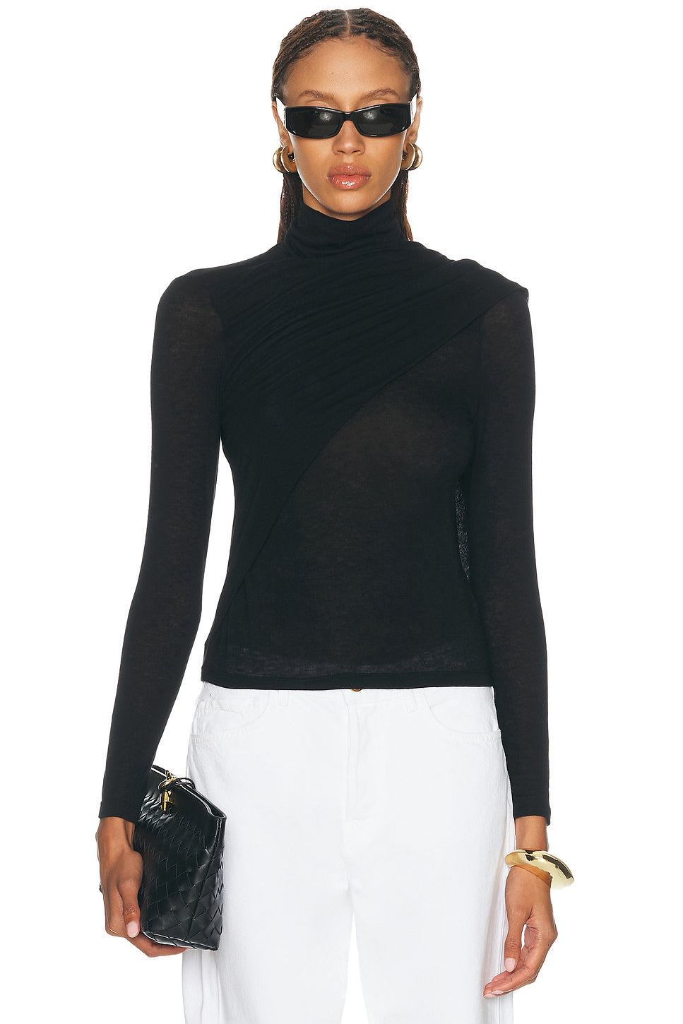 Sheer Cashmere Jersey Bandana Turtleneck Top
