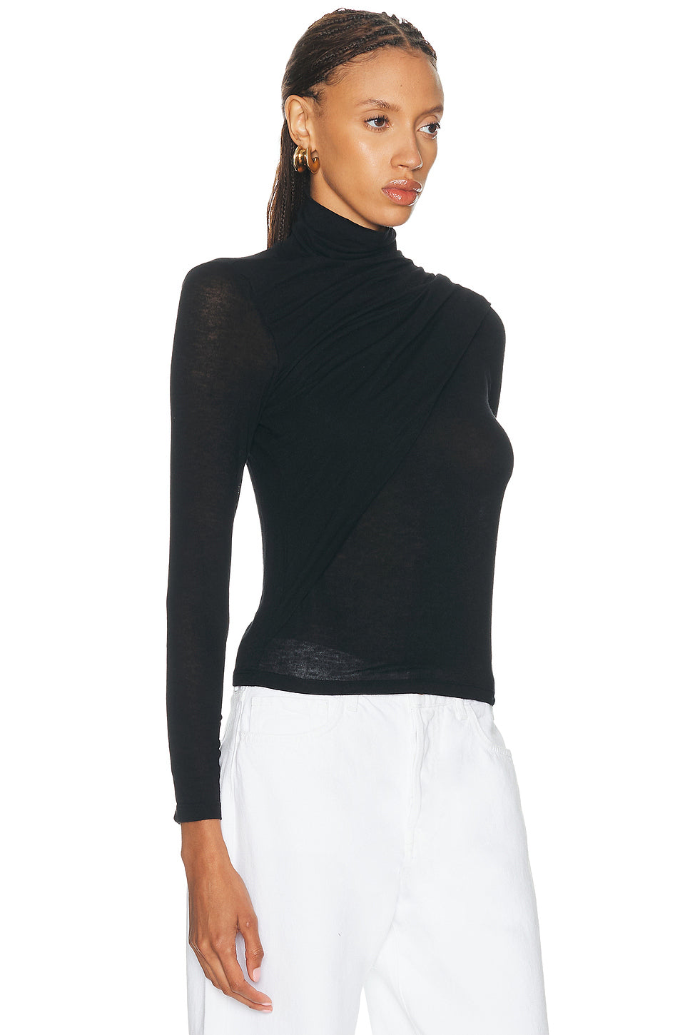 Sheer Cashmere Jersey Bandana Turtleneck Top