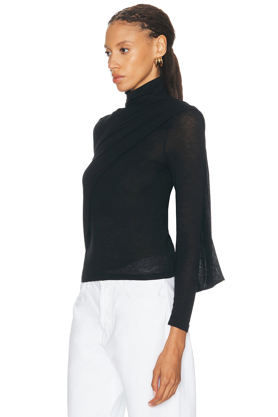 Sheer Cashmere Jersey Bandana Turtleneck Top