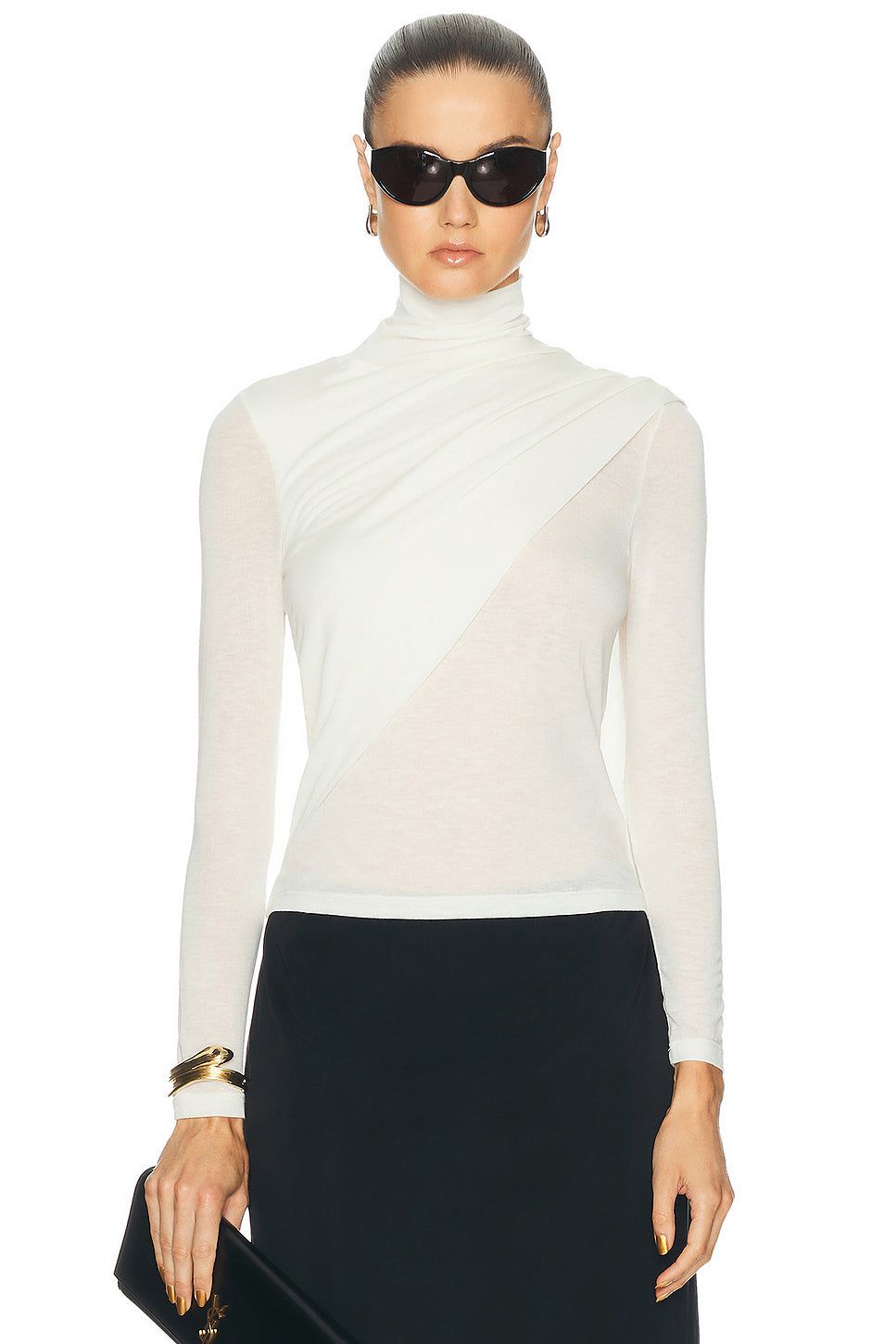 Sheer Cashmere Jersey Bandana Turtleneck Top