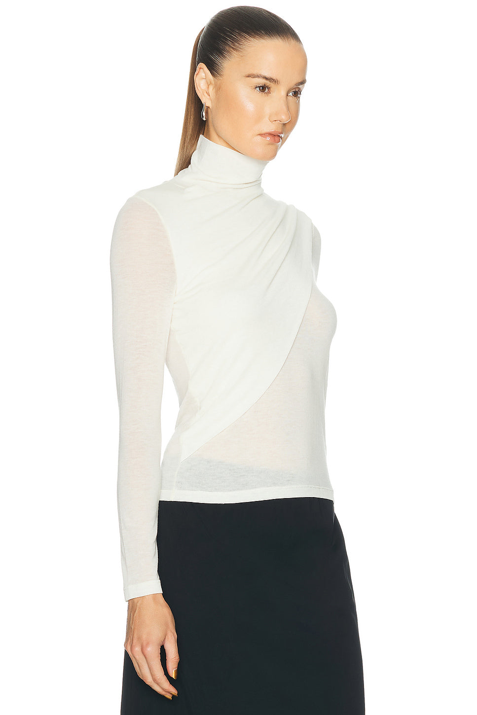 Sheer Cashmere Jersey Bandana Turtleneck Top