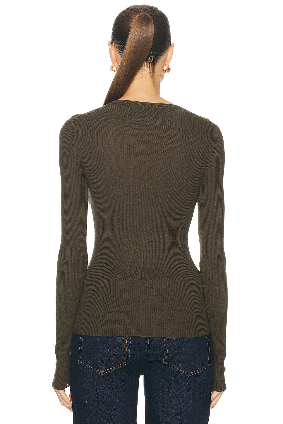 Silk Sweater Rib Longsleeve Crewneck Top