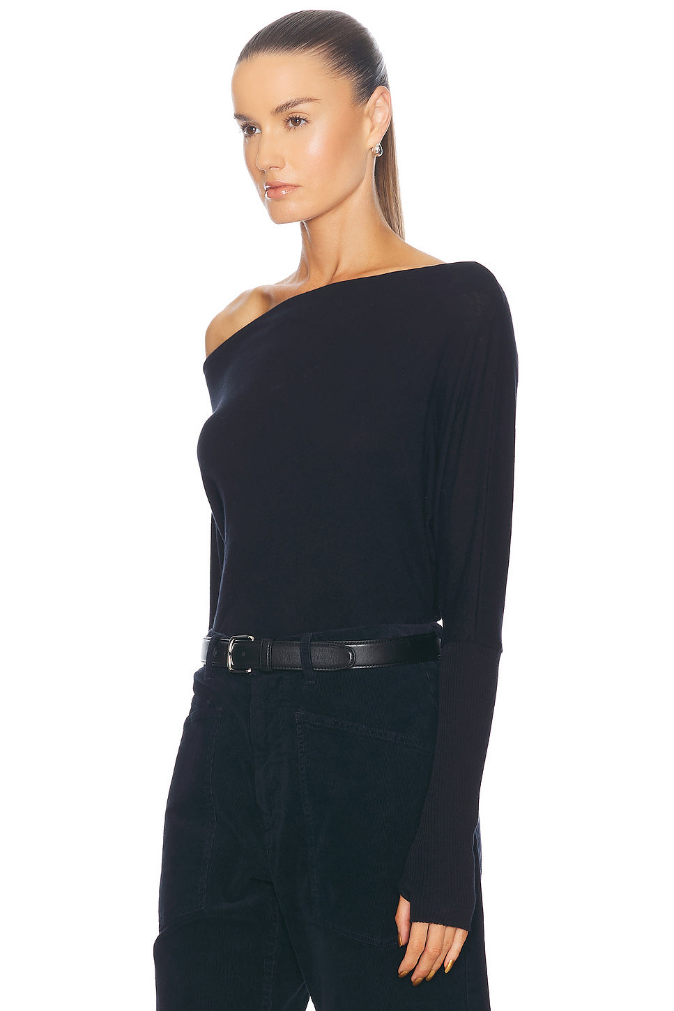 Cashmere Cuffed Off Shoulder Longsleeve Top