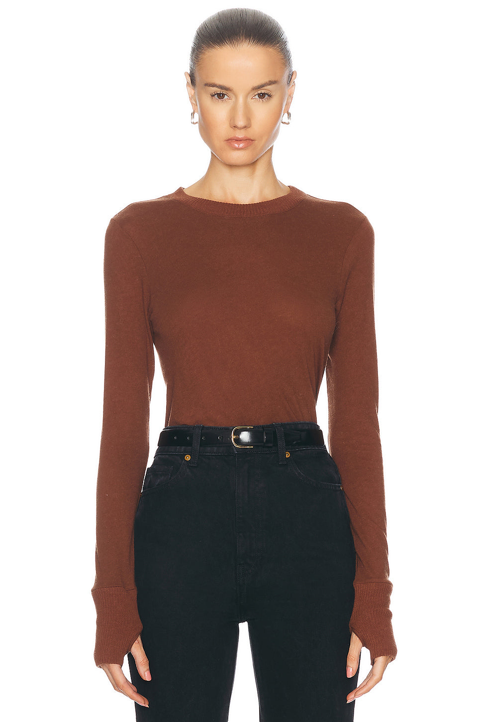 Cashmere Easy Cuffed Crewneck Top