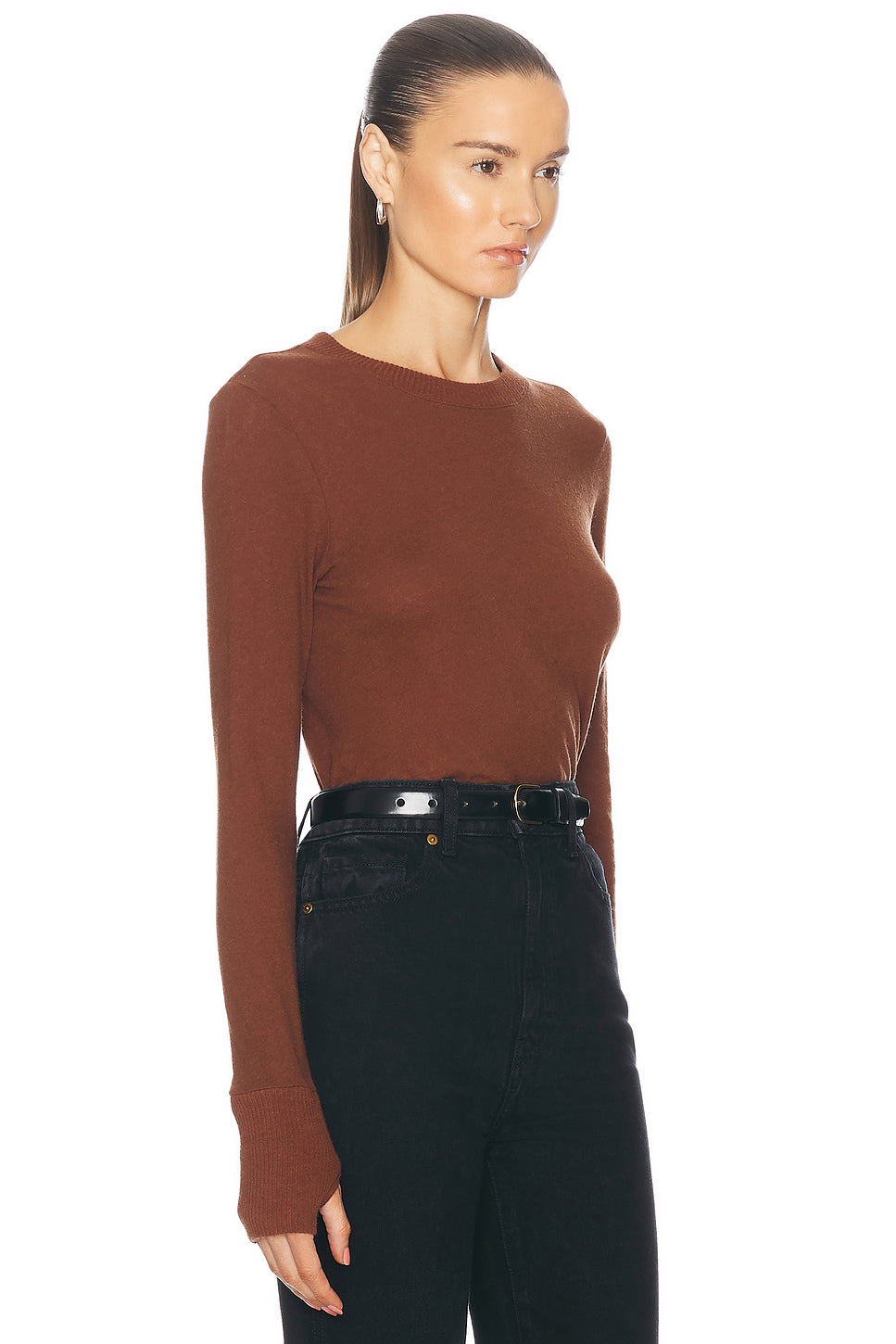 Cashmere Easy Cuffed Crewneck Top